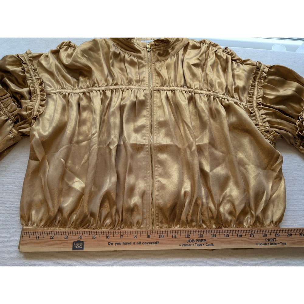 Current Air Los Angeles Gold Metallic Ruffle Blouson Jacket XL Oversized - Picture 10 of 10